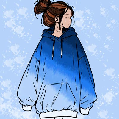 realistic girl with a oversized sweatshirt on and a bun