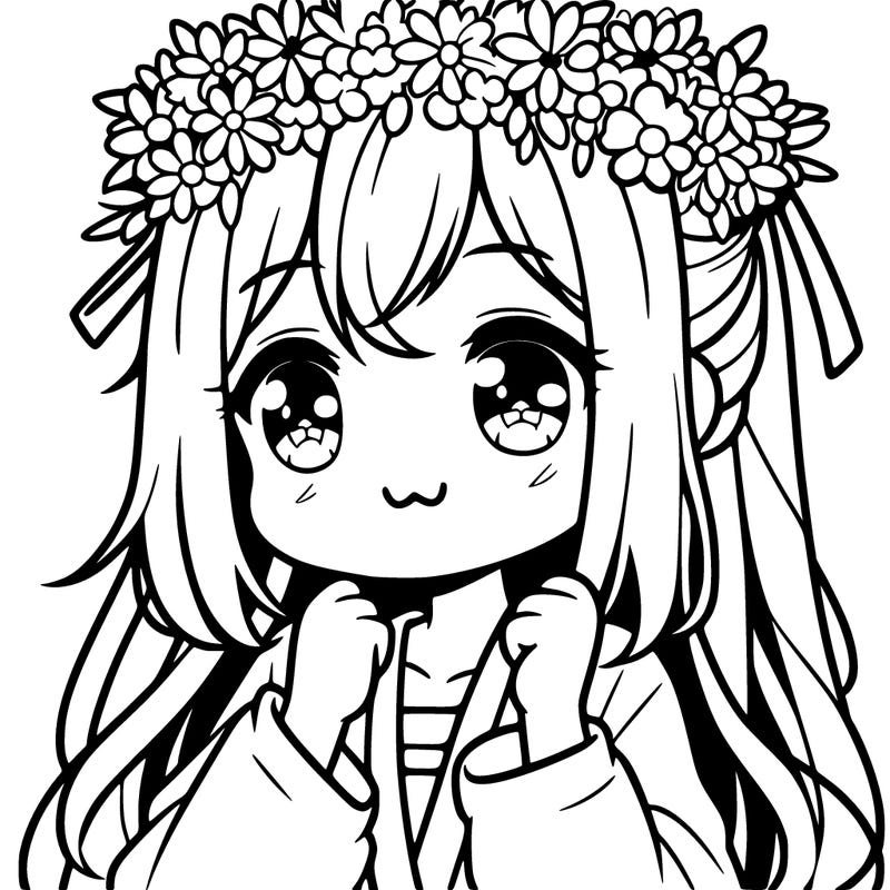 cute anime girl, cute hair, cute smile, cute flower crown