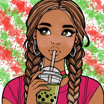 realistic girl with braided hair drinking boba