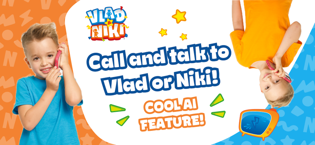 Vlad & Niki - games & videos - Promotion for the AI live call feature in the Vlad and Niki kids app