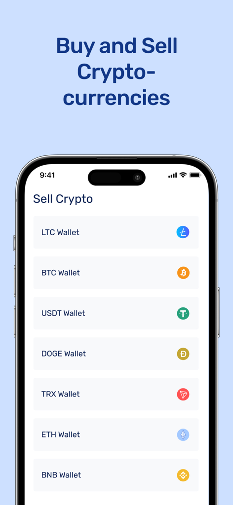 Smartphone interface of the Prestmit app showing options to buy and sell cryptocurrencies like Bitcoin and Ethereum via various wallets.