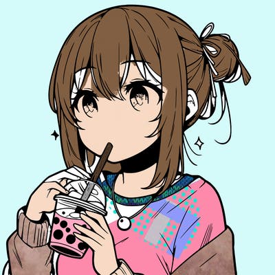 manga character drinking boba