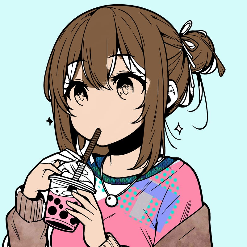 manga character drinking boba