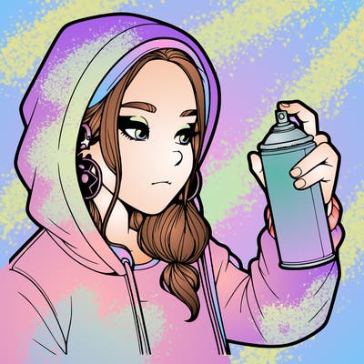 a realistic girl, spray painting