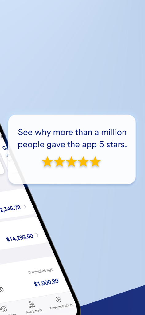 US Bank mobile banking app screen with a five star rating notification from over one million users