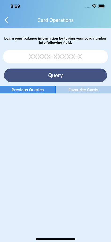 #vdatransports - Interfaccia dell'app mobile che mostra la schermata delle operazioni della carta per interrogare il saldo della carta di trasporto.