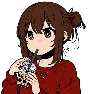 manga character drinking boba