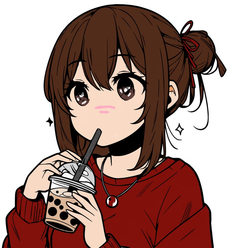 manga character drinking boba