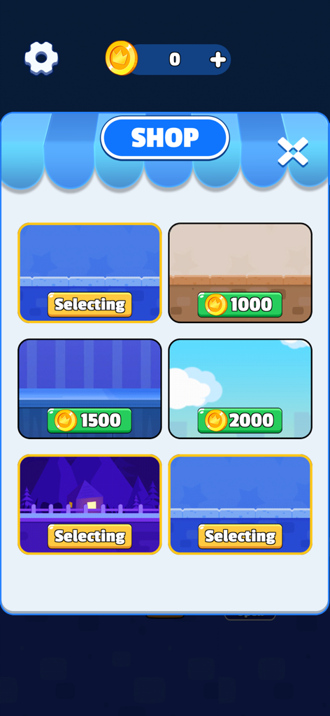 In-game shop interface showing different background themes for the puzzle game