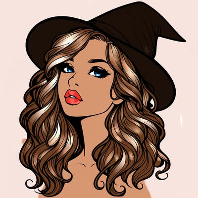 realistic witch girl with wavy hair and lips