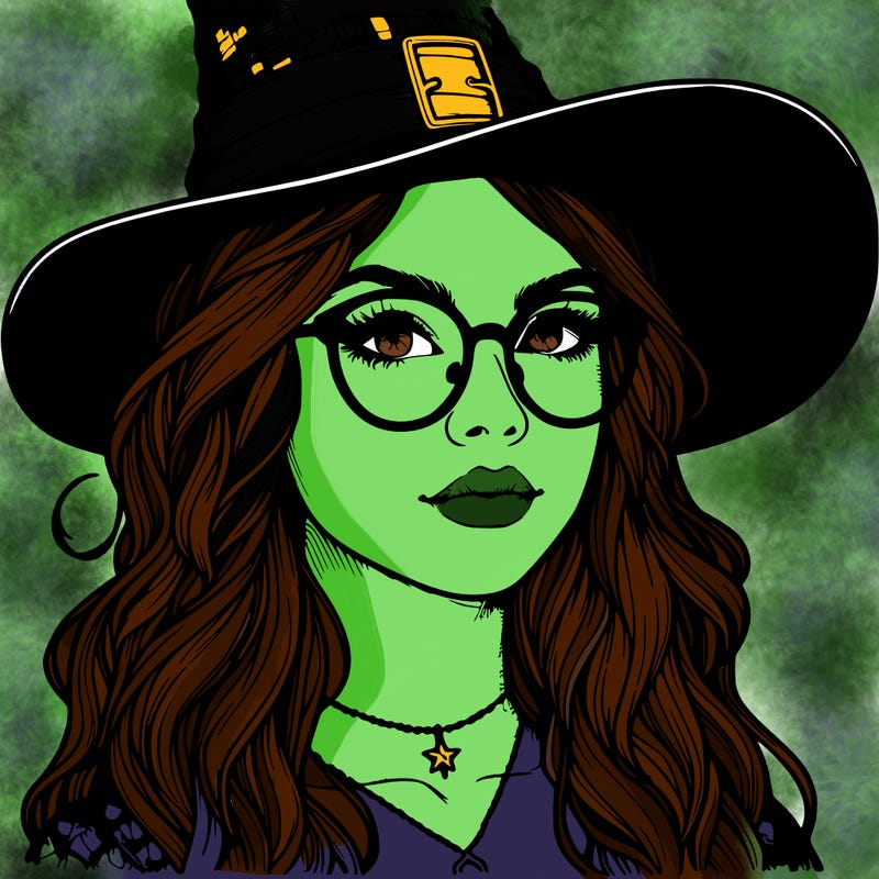 a witch with glasses realistic