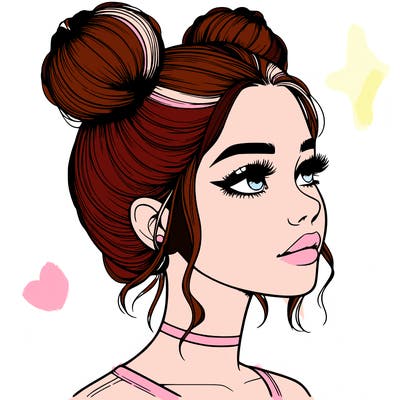 realistic girl with buns on the top of her head
