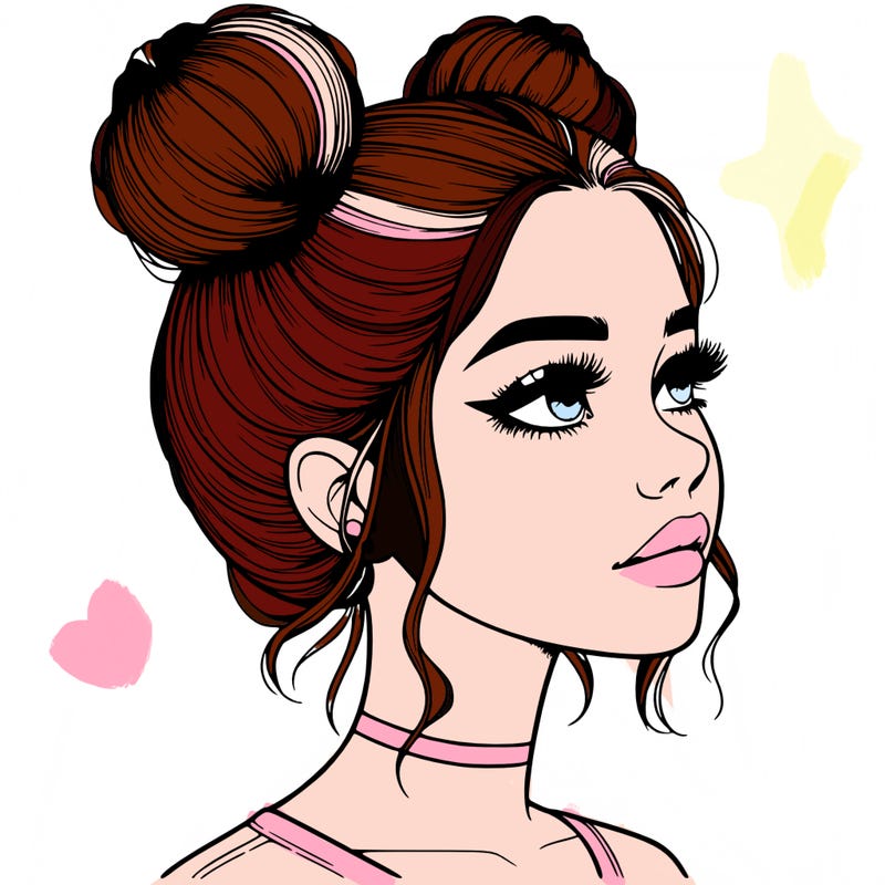 realistic girl with buns on the top of her head