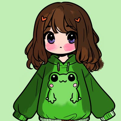 girl wearing frogging sweatshirt