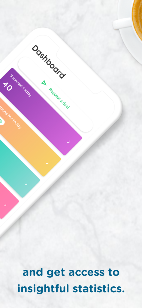 Social Deal Partner app dashboard displaying scanned voucher counts and business statistics