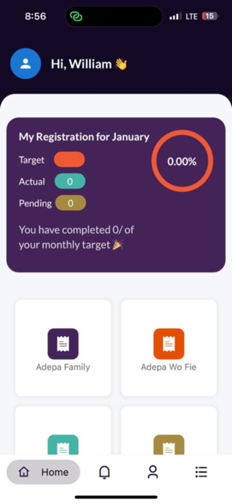 Tableau de bord de l'application Hollard Purple montrant les objectifs et les plans d'assurance