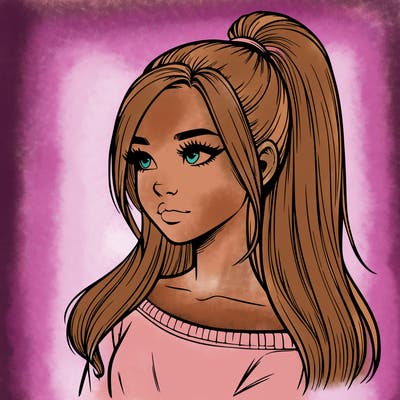 realistic girl with a high ponytail