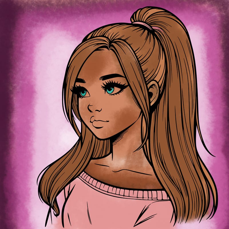 realistic girl with a high ponytail