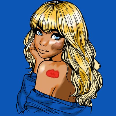 realistic girl with bangs looking over her shoulder