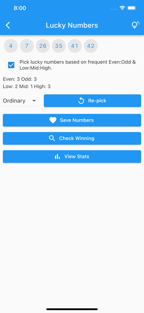 SG Toto Forecast - Lucky numbers generation screen in SG Toto Forecast app showing lottery number statistics and selection options.