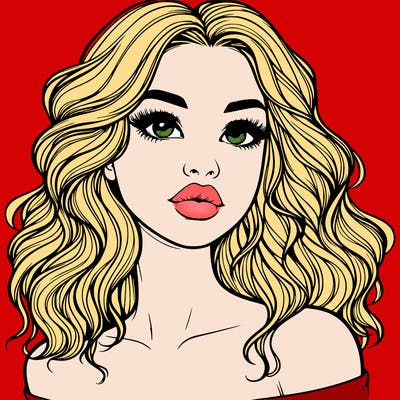 realistic girl with wavy hair and lips