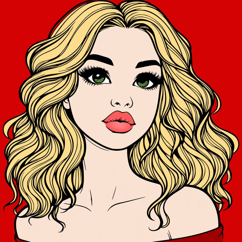 realistic girl with wavy hair and lips