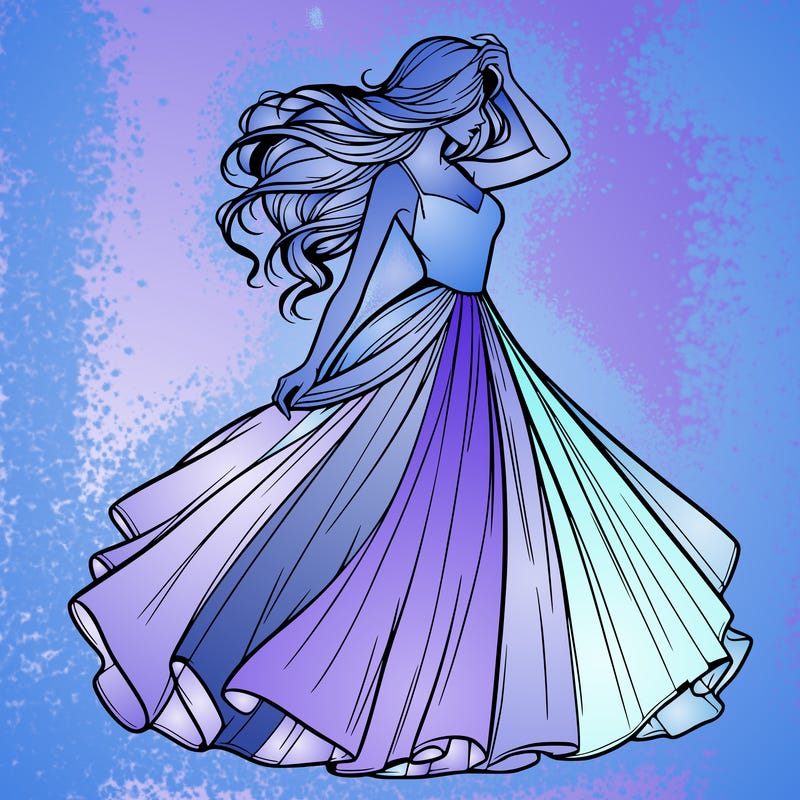 realistic woman with dress flowing in the wind