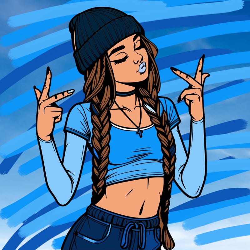 realistic teenage girl with braids and a beanie and crop top doing 🫶🏼