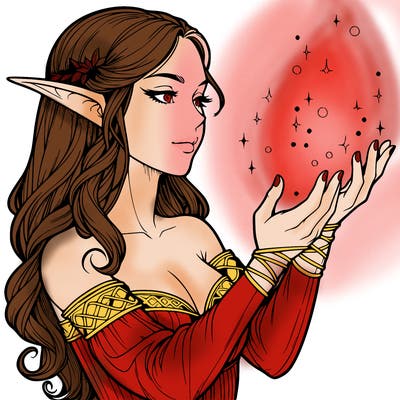 realistic elf girl doing magic