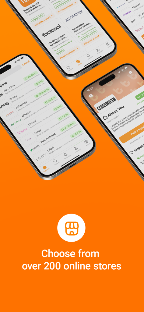 Interface de l'application mobile Tipli montrant une liste de plus de 200 magasins en ligne où les utilisateurs peuvent gagner des récompenses en cashback.
