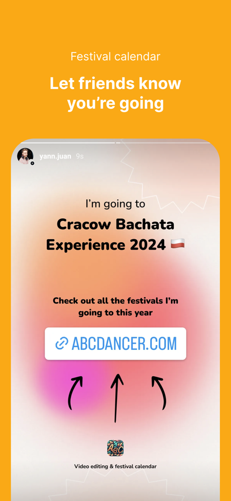 Eine Social-Media-Story-Vorlage aus der ABCDancer-App, die eine Festival-Veranstaltungsankündigung zeigt
