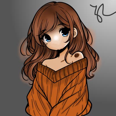 shy pretty girl wearing a sweater that is falling off one shoulder portrait