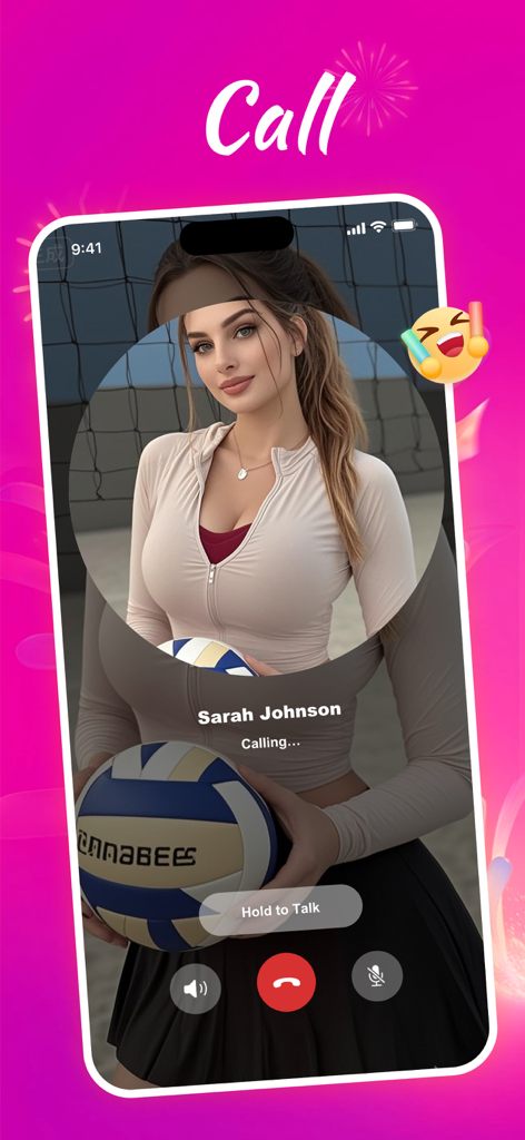 Machat-Video Call & Chat - Machat video call screen showing a profile of a beach volleyball player