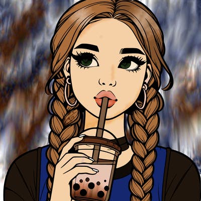 realistic girl with braided hair drinking boba
