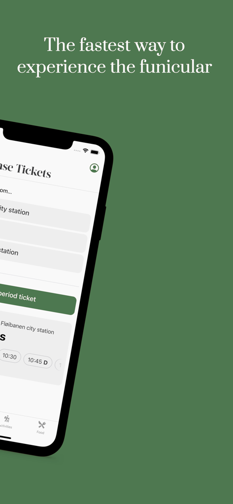 Fløibanen - Floibanen mobile app screenshot showing the ticket purchase interface for the Bergen funicular