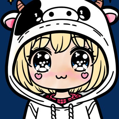 kawaii girl with cow hoodie