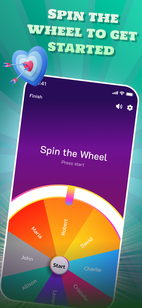 Truth or Dare 2025 - Truth or Dare 2025 app screenshot showing the spin the wheel feature with player names