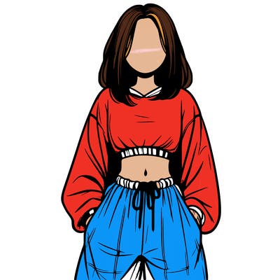 realistic girl faceless with baggy pants and a crop top