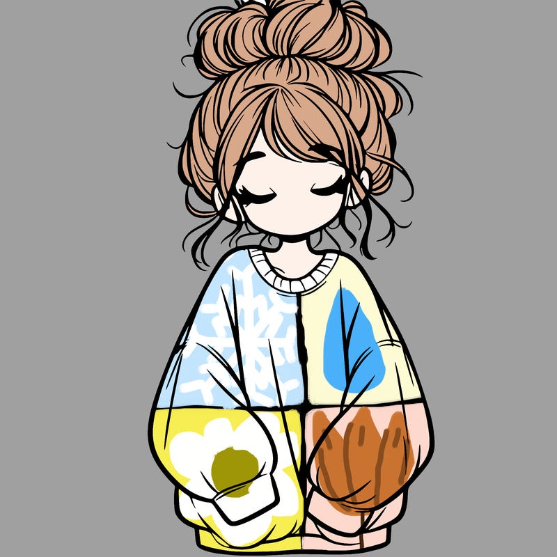 girl with baggy sweatshirt and messy bun