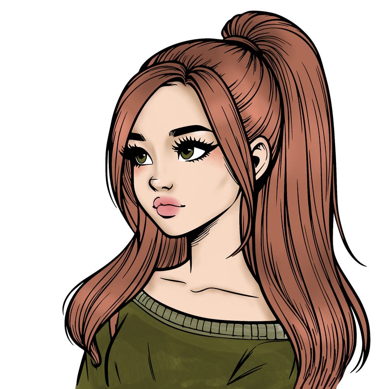 realistic girl with a high ponytail