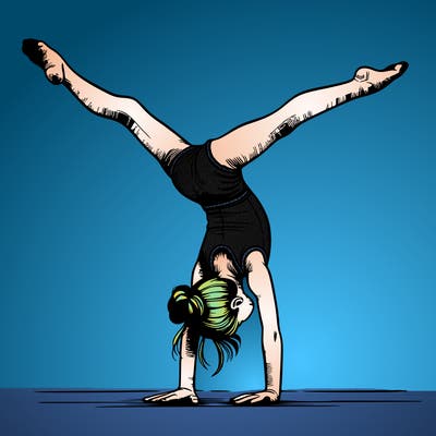 realistic gymnastic hand stand girl in four splits