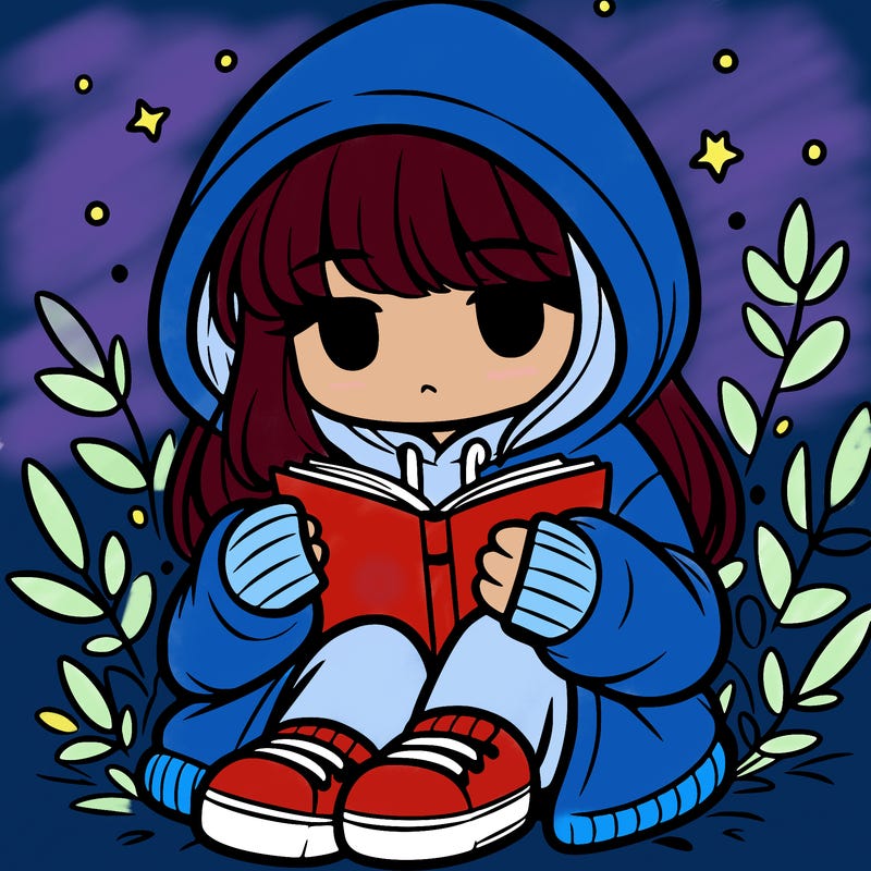 girl in oversized hoodie reading a book