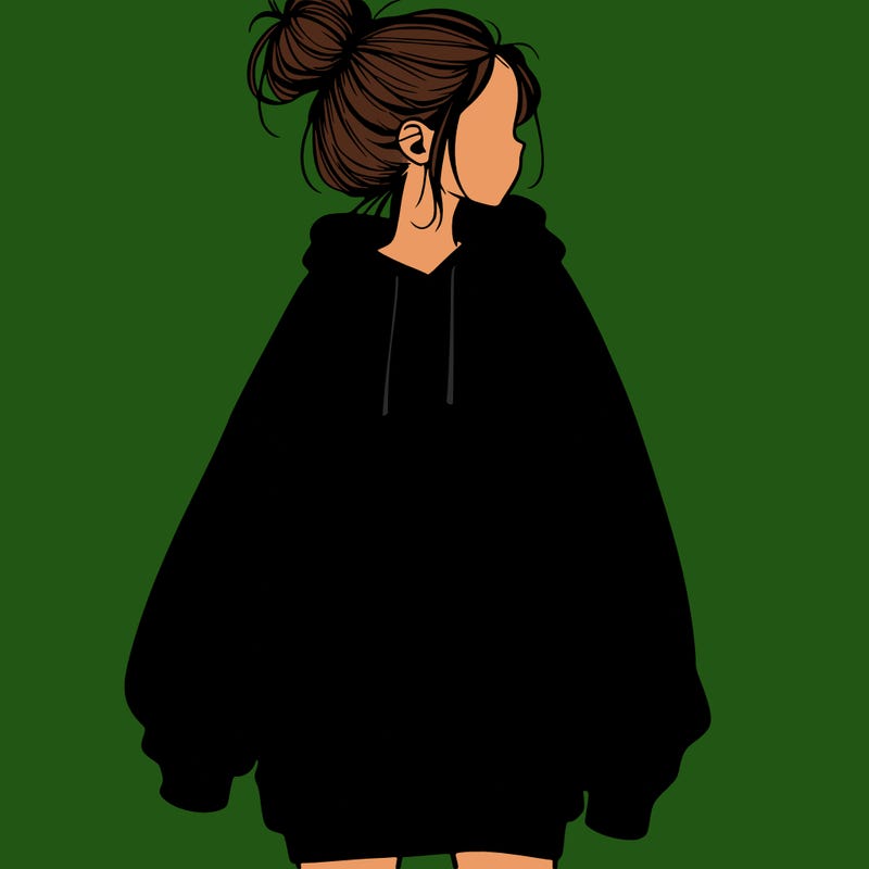 realistic girl with a oversized sweatshirt on and a bun