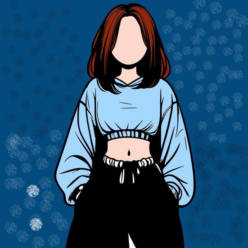 realistic girl faceless with baggy pants and a crop top