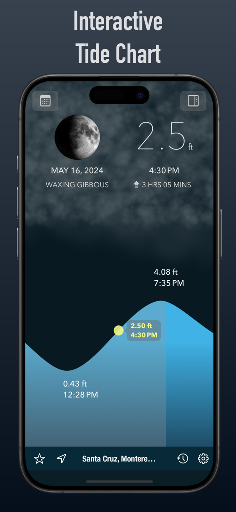 Tide Alert (NOAA) - Tide Chart - Interactive tide chart and moon phase on the Tide Alert app interface