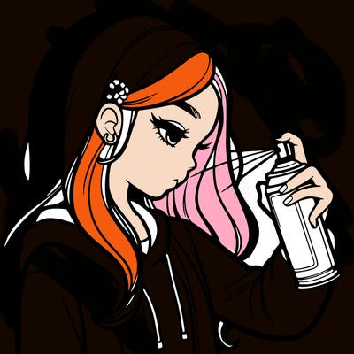 a realistic girl spray painting