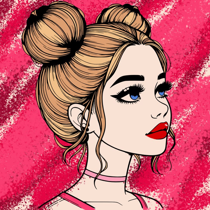 realistic girl with buns on the top of her head