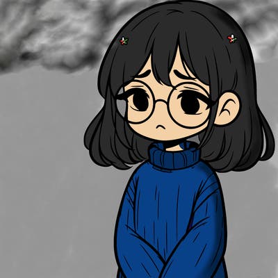 sad girl with glasses in a sweater