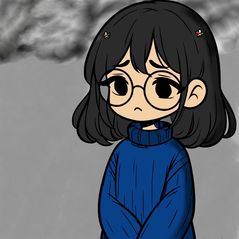 sad girl with glasses in a sweater