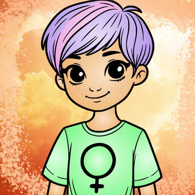 girl with pixie cut and feminist shirt